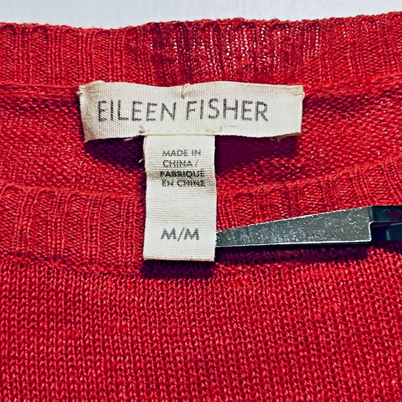 Eileen Fisher Size M Organic Linen Bateau Neck Boxy Pullover Coral - Picture 8 of 9
